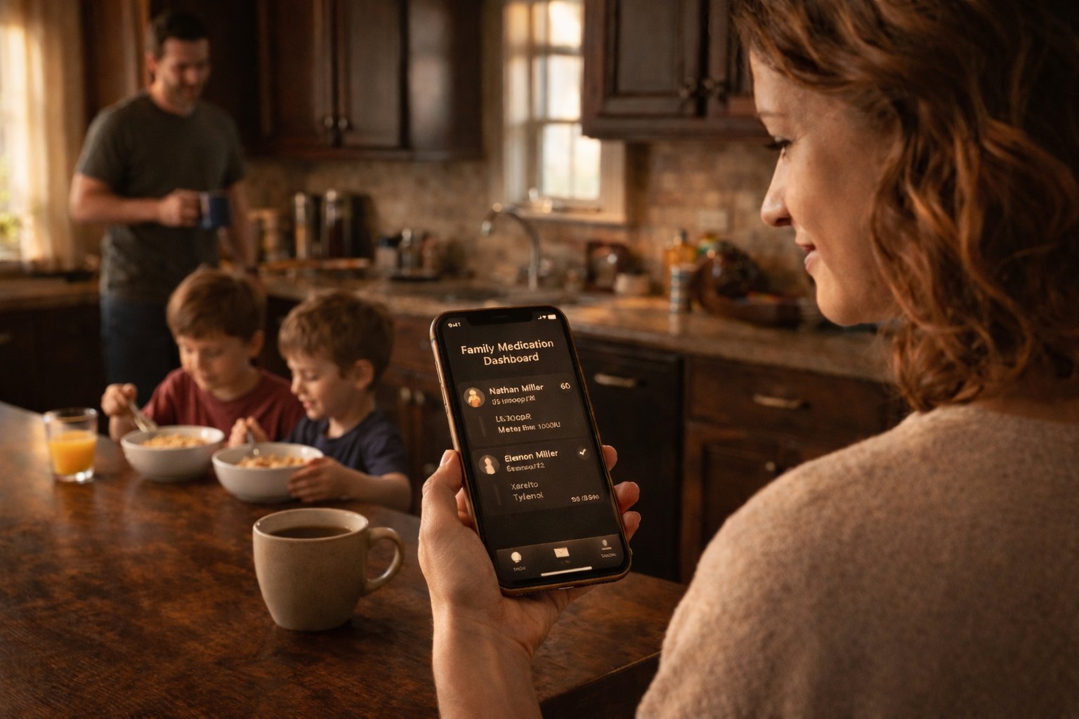 Family managing medications together