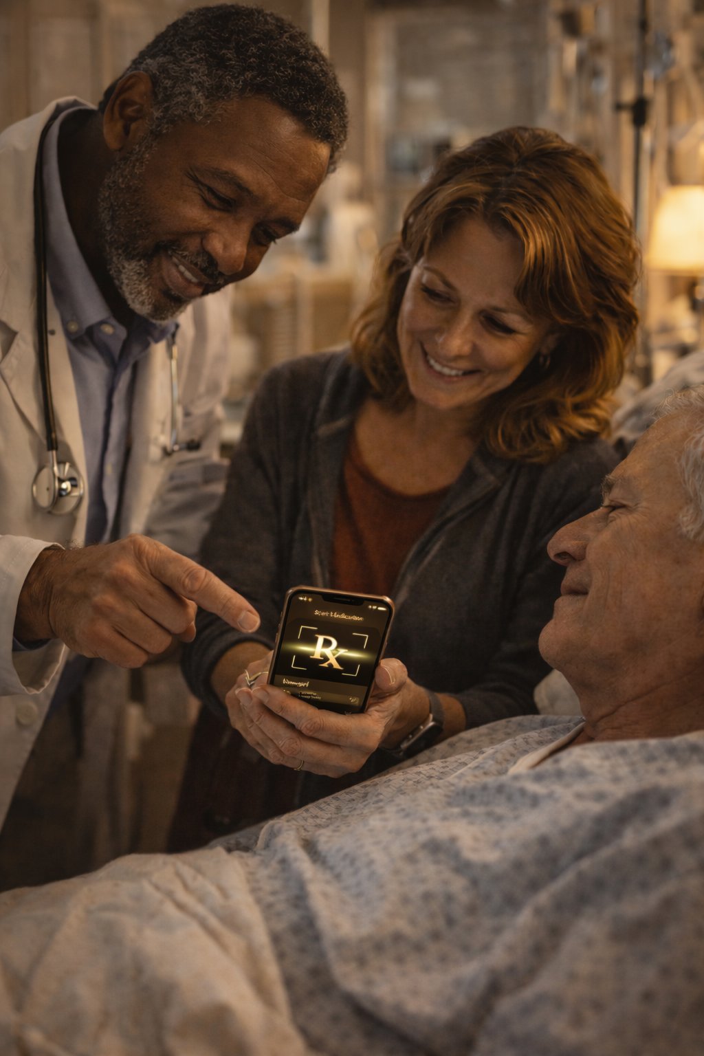 Doctor and family reviewing ScriptSchedule in hospital