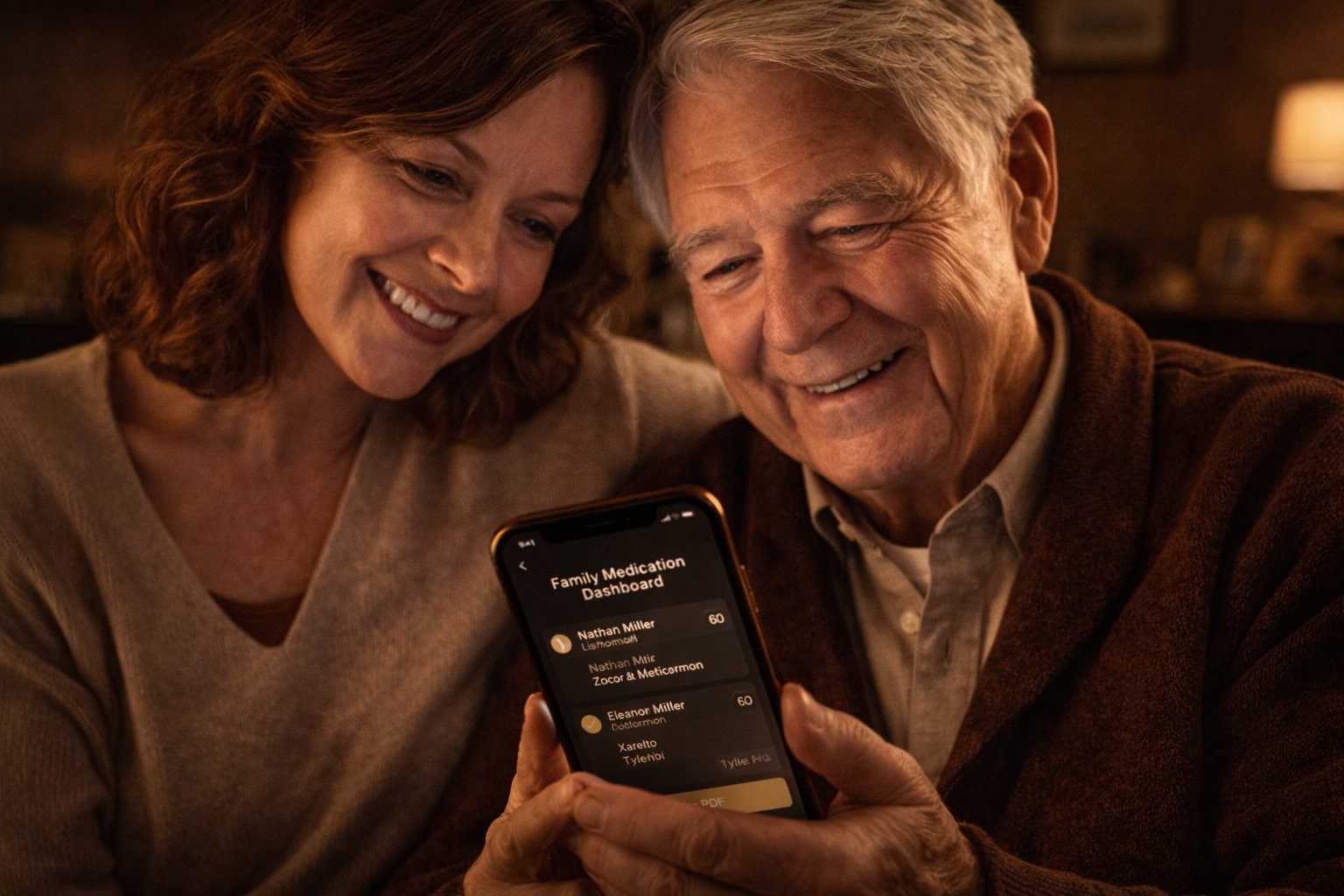 Family looking at medication dashboard together